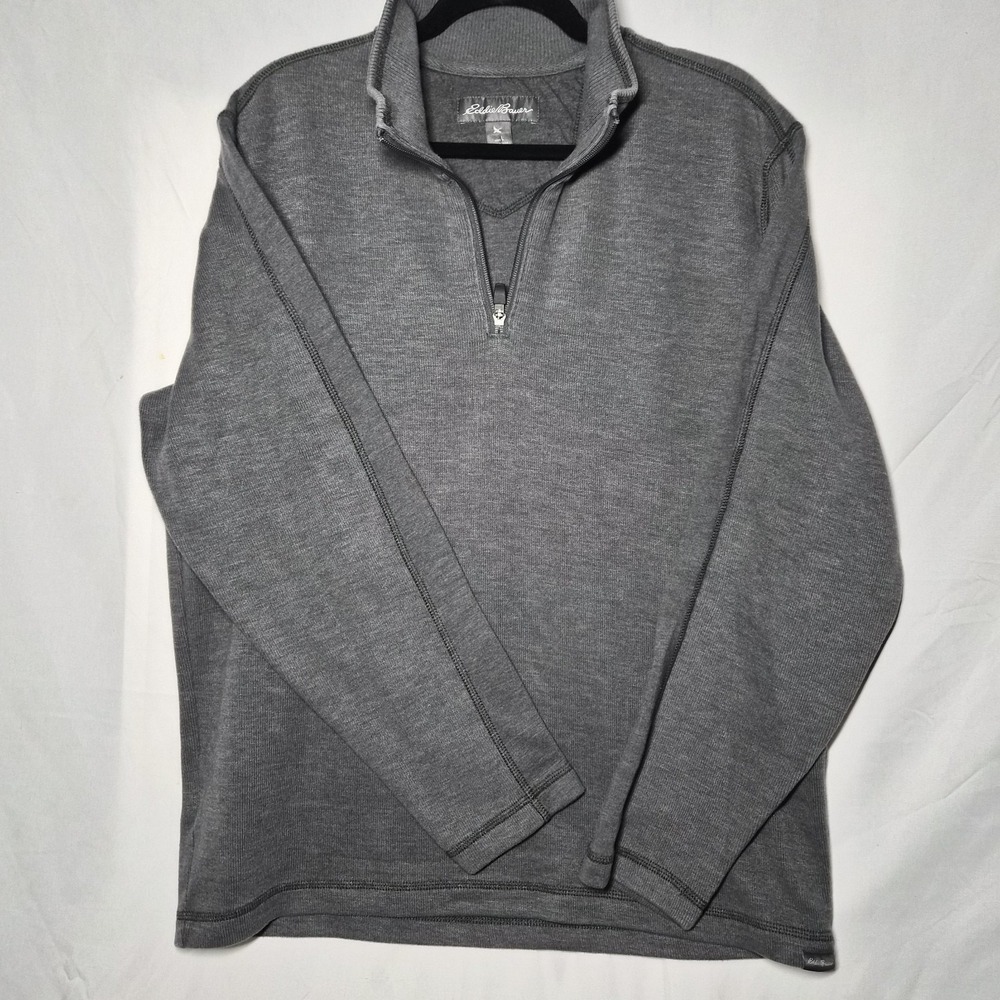 Eddie Bauer Sweatshirt Mens Large Heather Gray 1/4 Zip Fleece Pullover Sweater